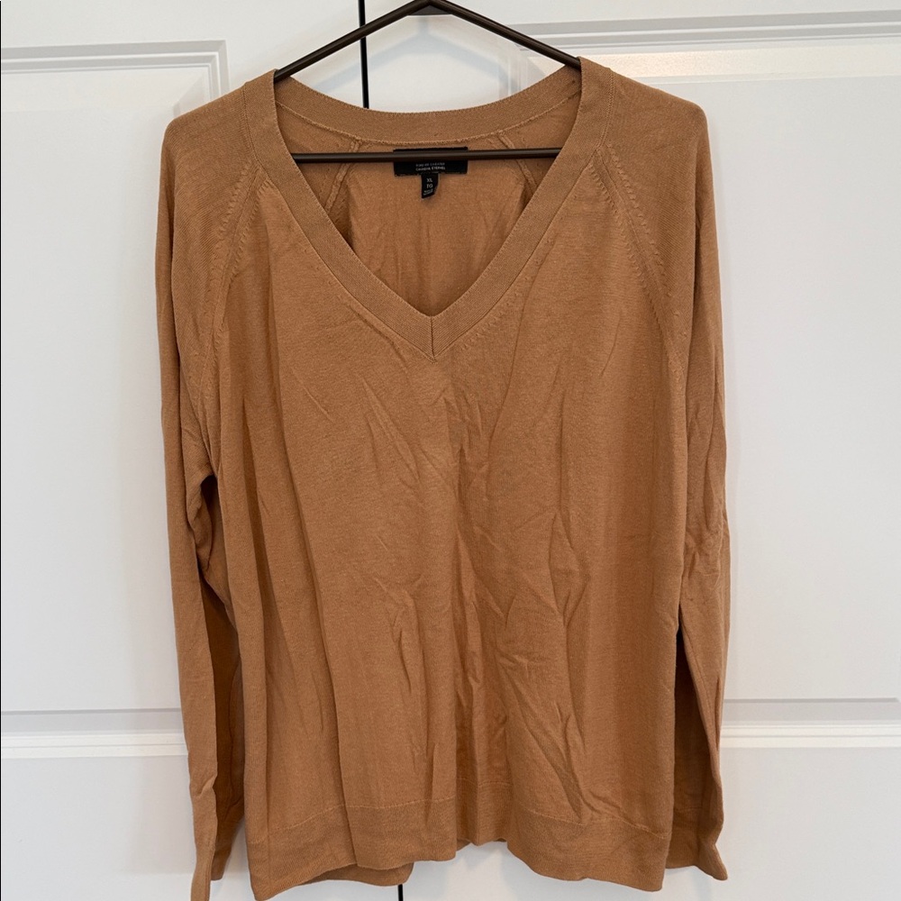 Banana Republic Camel V-Neck Long Sleeve Top